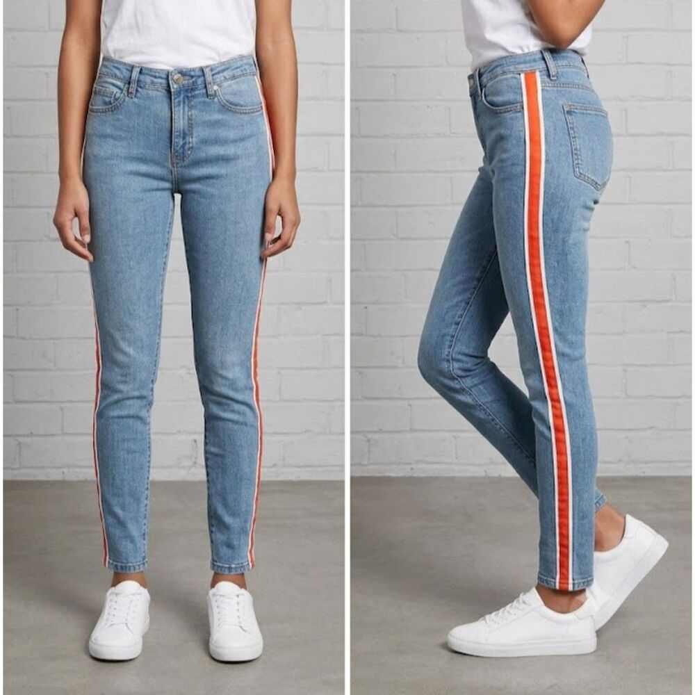BDG Urban Outfitters Skinny Stretch Jeans Orange Stripe Side Accent 30W